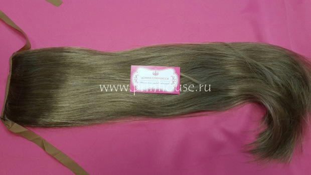 Фото Накладной искусственный хвост 65см на ленте густой кончик цвет №14 средне-русый - магазин  "Домик Принцессы"