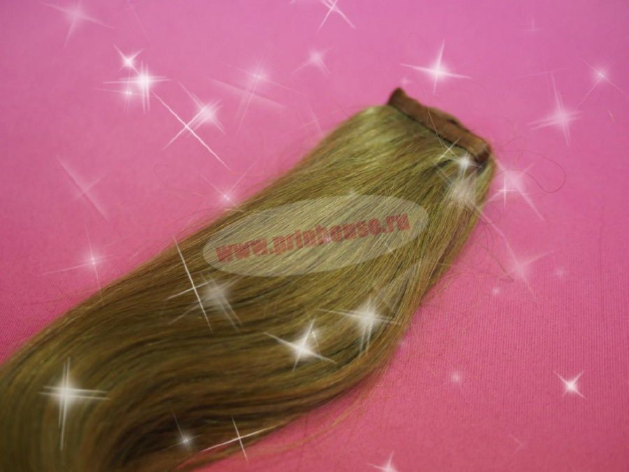Фото Накладной хвост из натуральных волос на ленте 40cм цвет №12 - магазин  "Домик Принцессы"