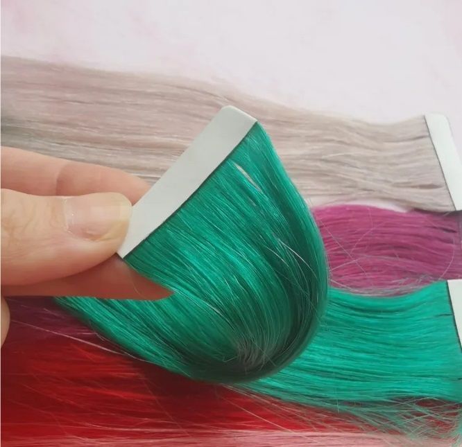 Фото Волосы натуральные для ленточного наращивания 50см цвет бирюзовый/1 прядь на ленте 5 грамм - магазин  "Домик Принцессы"
