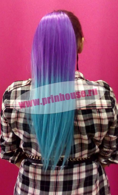 Фото Хвост искусственный на ленте омбре цвет фиолетовый+голубой - магазин  "Домик Принцессы"