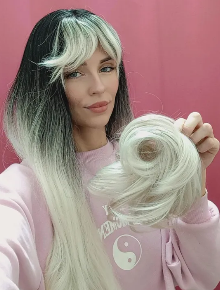 Фото Резинка шиньон из волос прямая термо цвет арктический блонд - магазин  "Домик Принцессы"