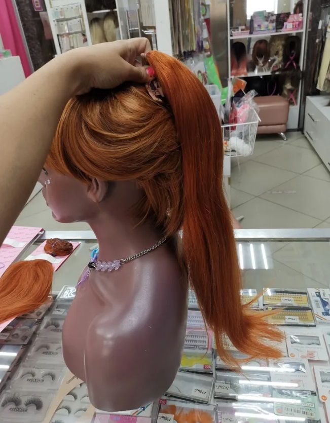 Фото Хвост из натуральных волос на ленте 50см цвет 130А ярко-рыжий - магазин  "Домик Принцессы"