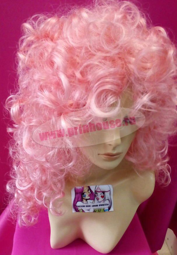 Фото Парик искусственный кудрявый цвет розовый pink2 - магазин  "Домик Принцессы"