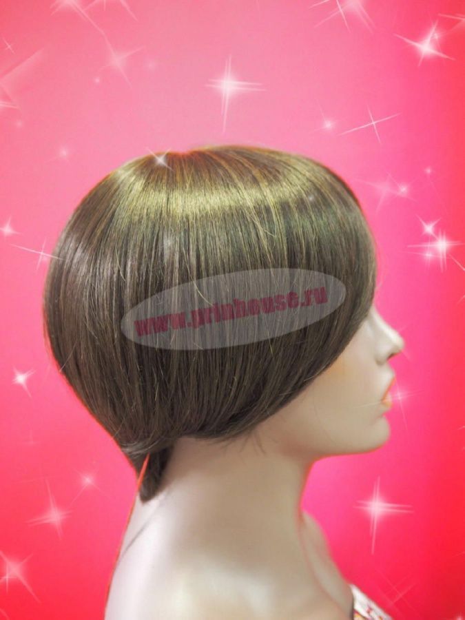 Фото Парик из натуральных волос на сетке короткий с челкой цвет 6 - магазин  "Домик Принцессы"