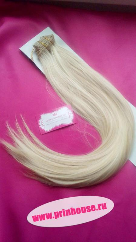 Фото Волосы на заколках искусственные 8 лент термо цвет 613/24BHL мелированный  светлый блонд длина 60см - магазин  "Домик Принцессы"