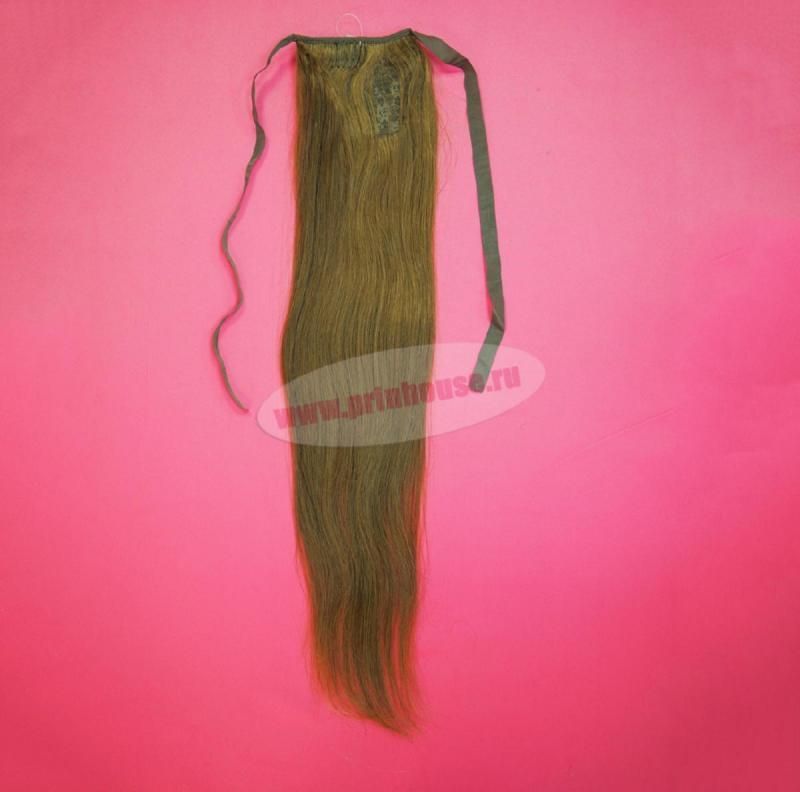 Фото Накладной хвост из натуральных волос на ленте 55cм цвет №10 русый - магазин  "Домик Принцессы"