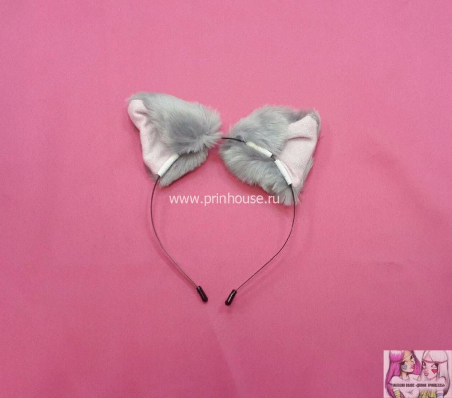 Фото Меховые ушки на ободке серые - магазин  "Домик Принцессы"