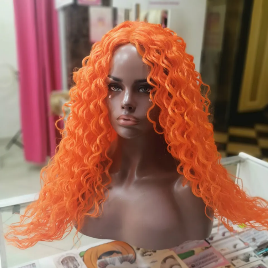 Фото Парик из термо волокна с эффектом мокрых волос 75см ярко-рыжий Orange - магазин  "Домик Принцессы"