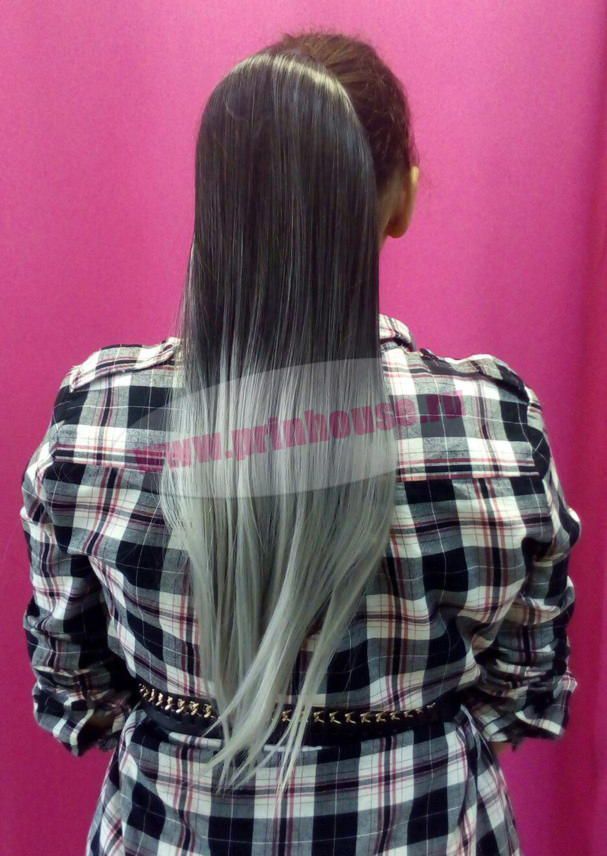 Фото Хвост искусственный на ленте омбре цвет черный+серый - магазин  "Домик Принцессы"