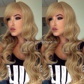 Фото Парик термо длинные мягкие локоны с косой челкой Цвет русый блонд - магазин  "Домик Принцессы"