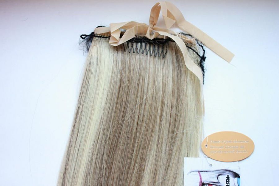 Фото Хвост на ленте термо арт.Stella цвет HLO12-26O мелированный блонд - магазин  "Домик Принцессы"