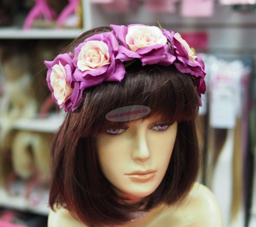 Фото Ободок из пышных больших бордовых розовых роз - магазин  "Домик Принцессы"