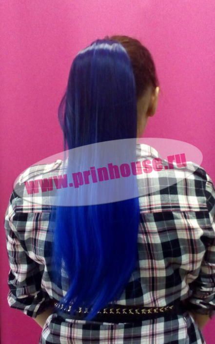 Фото Хвост искусственный на ленте омбре цвет черный+синий - магазин  "Домик Принцессы"