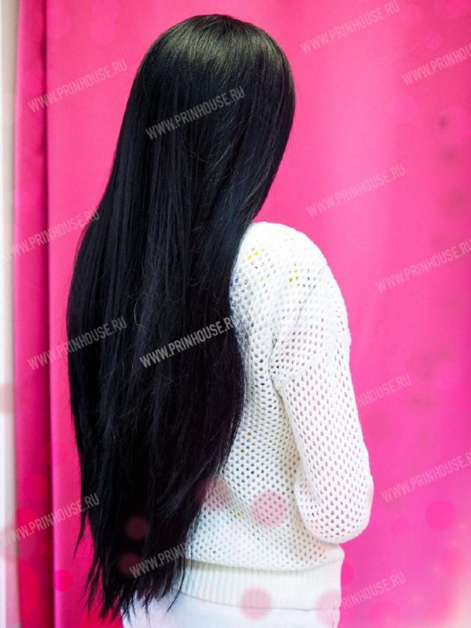 Фото Парик искусственный на сетке черный длинный густой - магазин  "Домик Принцессы"