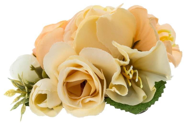 Фото Брошь-зажим из персиковых цветов и зеленых листьев - магазин  "Домик Принцессы"