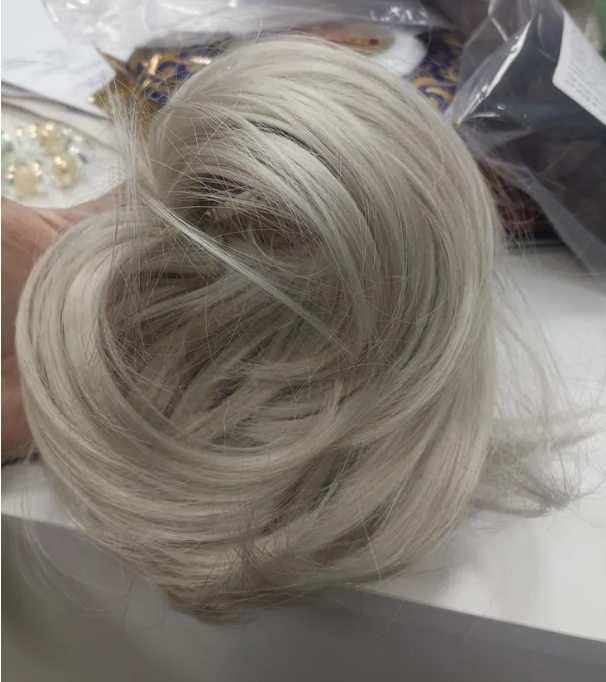 Фото Резинка шиньон из волос прямая термо цвет арктический блонд - магазин  "Домик Принцессы"