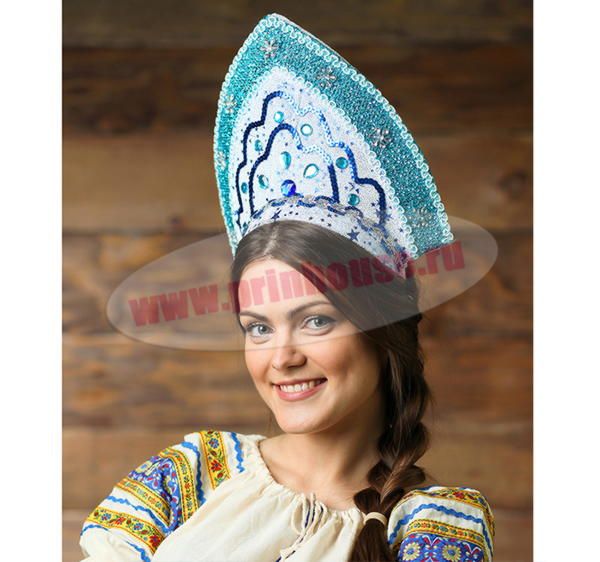 Фото Карнавальный кокошник с камнями голубого цвета - магазин  "Домик Принцессы"